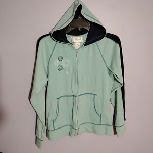 Y2K Mint Green Zip-Up Hoodie with Floral Design